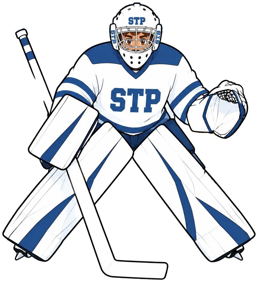 Cartoon goalie in the ready stance